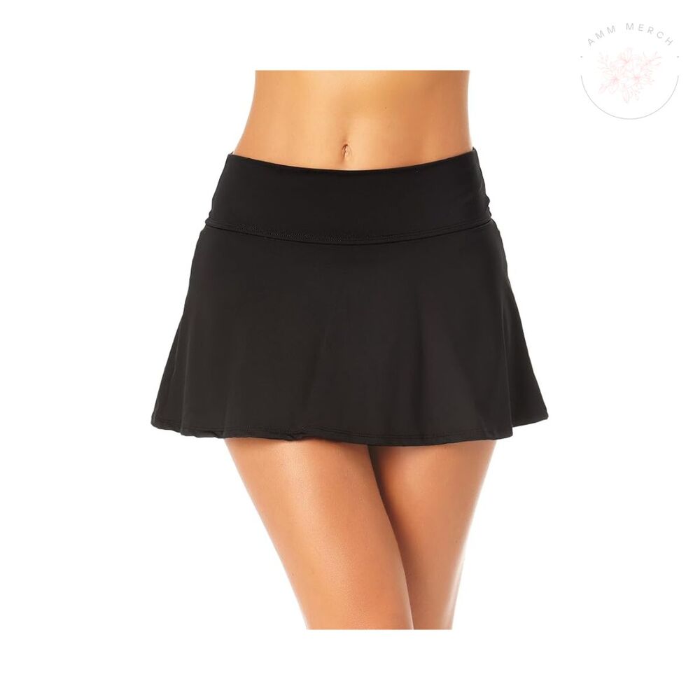 Anne Cole Women's Standard Soft Wide Band Swim Skirt Black Sz Medium NWT